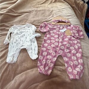 Carter's Sleeper &  Angel Dear Pink and Cream Floral Footies Baby Girl Lot 0-12M